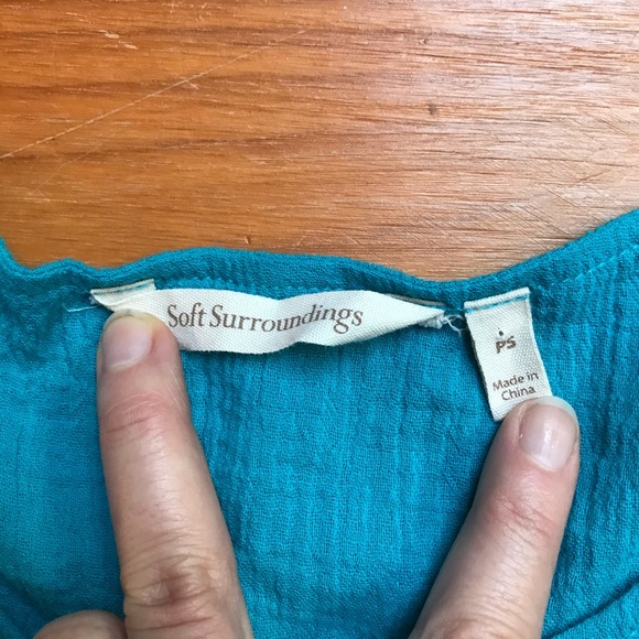 Soft Surroundings Teal Cotton Gauze Top, EUC, PS - Picture 4 of 13